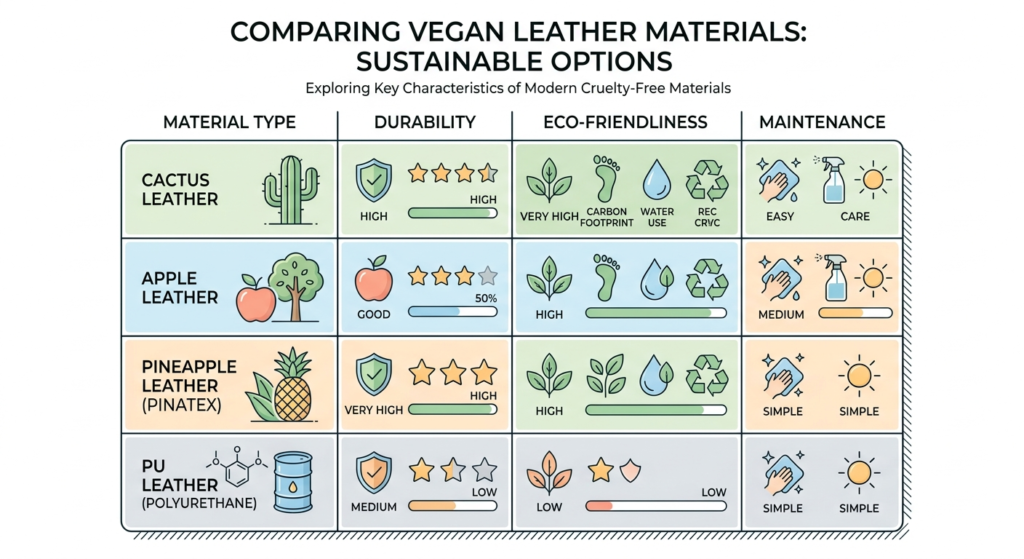 Vegan leather materials comparison infographic