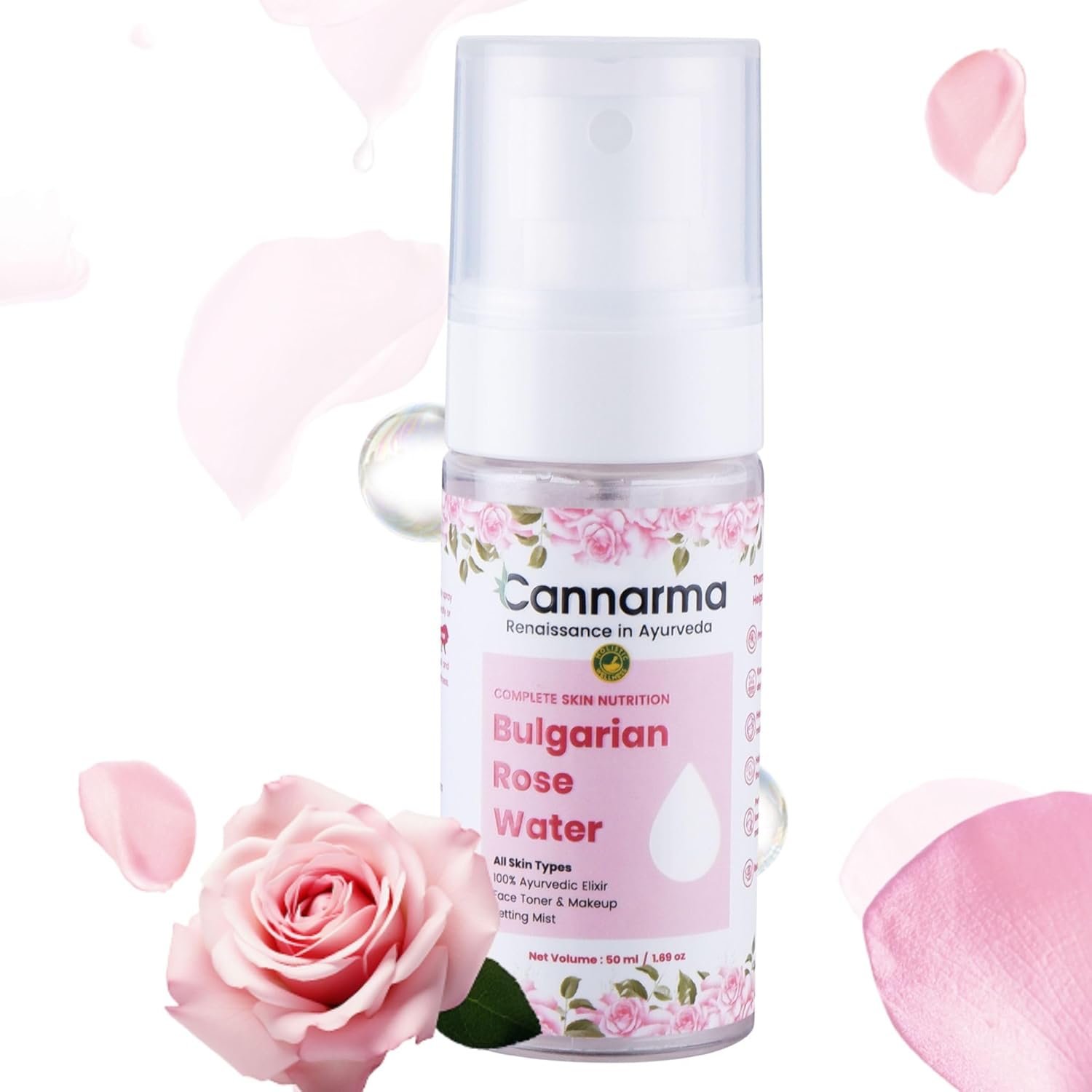 61YoOmb491L._SL1500_.jpg Cannarma Bulgarian Rose Water Face Toner for Glowing Brighter and Hydrates | Pure Gulab Jal | Balances pH Levels | Non-Drying | Mist Spray | All Skin types | 50ml - Image 1
