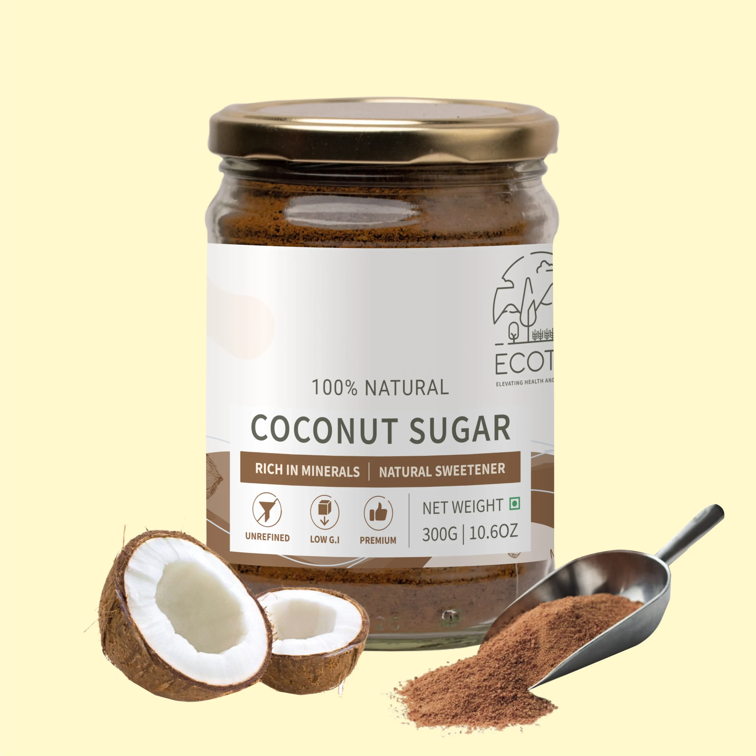 COCONUTSUGAR1-scaled-1.webp Ecotyl Organic Coconut Blossom Sugar – 300 g Natural Low‑GI Sweetener - Image 1