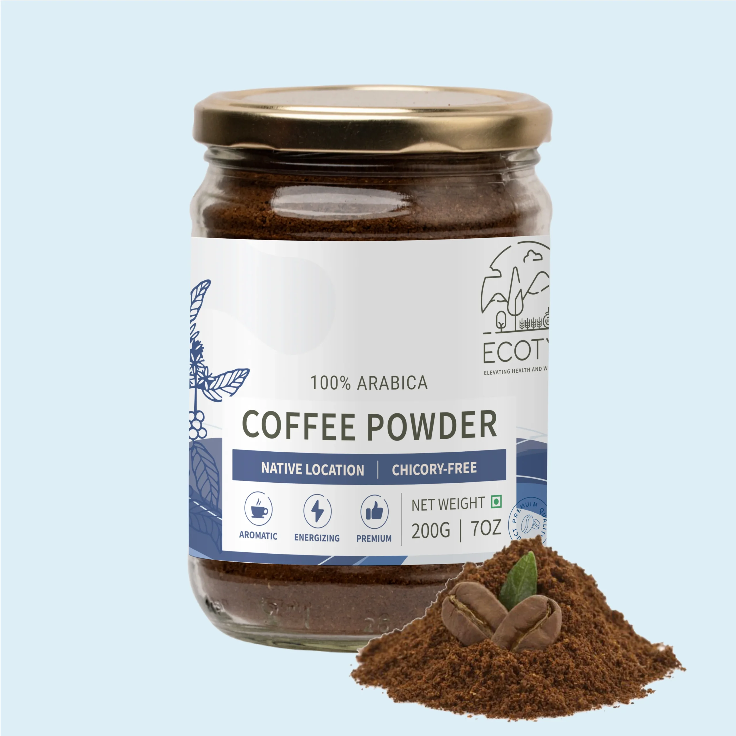 COFFEEPOWDERJAR1-scaled-1.webp Organic Arabica Coffee Powder – Premium Roasted Ground Coffee (200 g) - Image 1