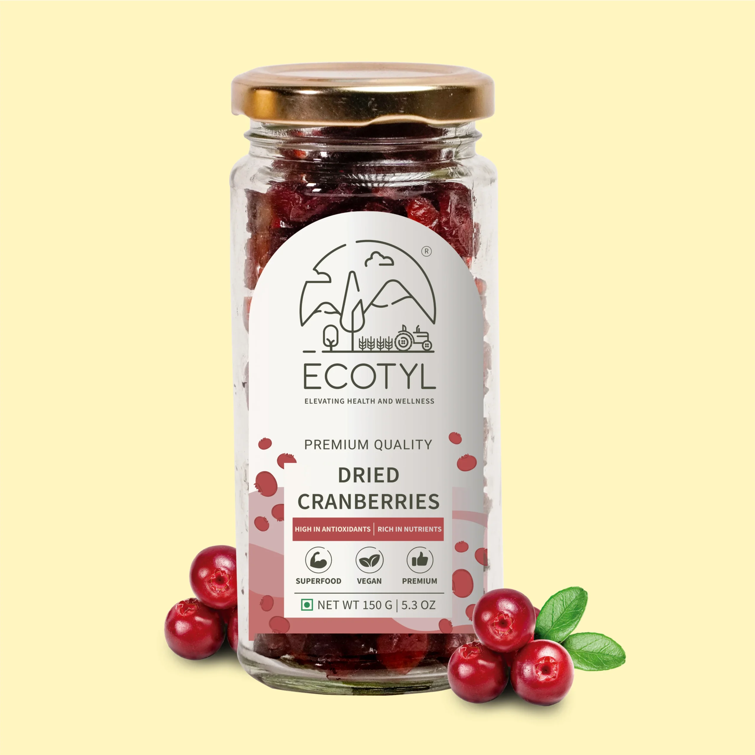 DRIEDCRANBERRIES1-scaled-1.webp Ecotyl Natural Dried Cranberries – 150 g | Antioxidant-Rich Healthy Snack - Image 1