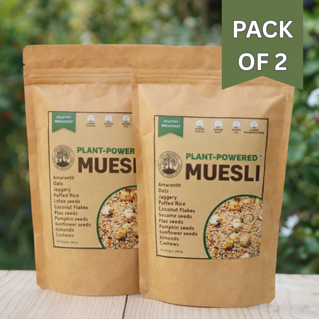 Jaggery Sweetened Vegan Muesli | Homemade Wholegrain Breakfast Cereal (Pack of 2 × 200g) Jaggery Sweetened Vegan Muesli