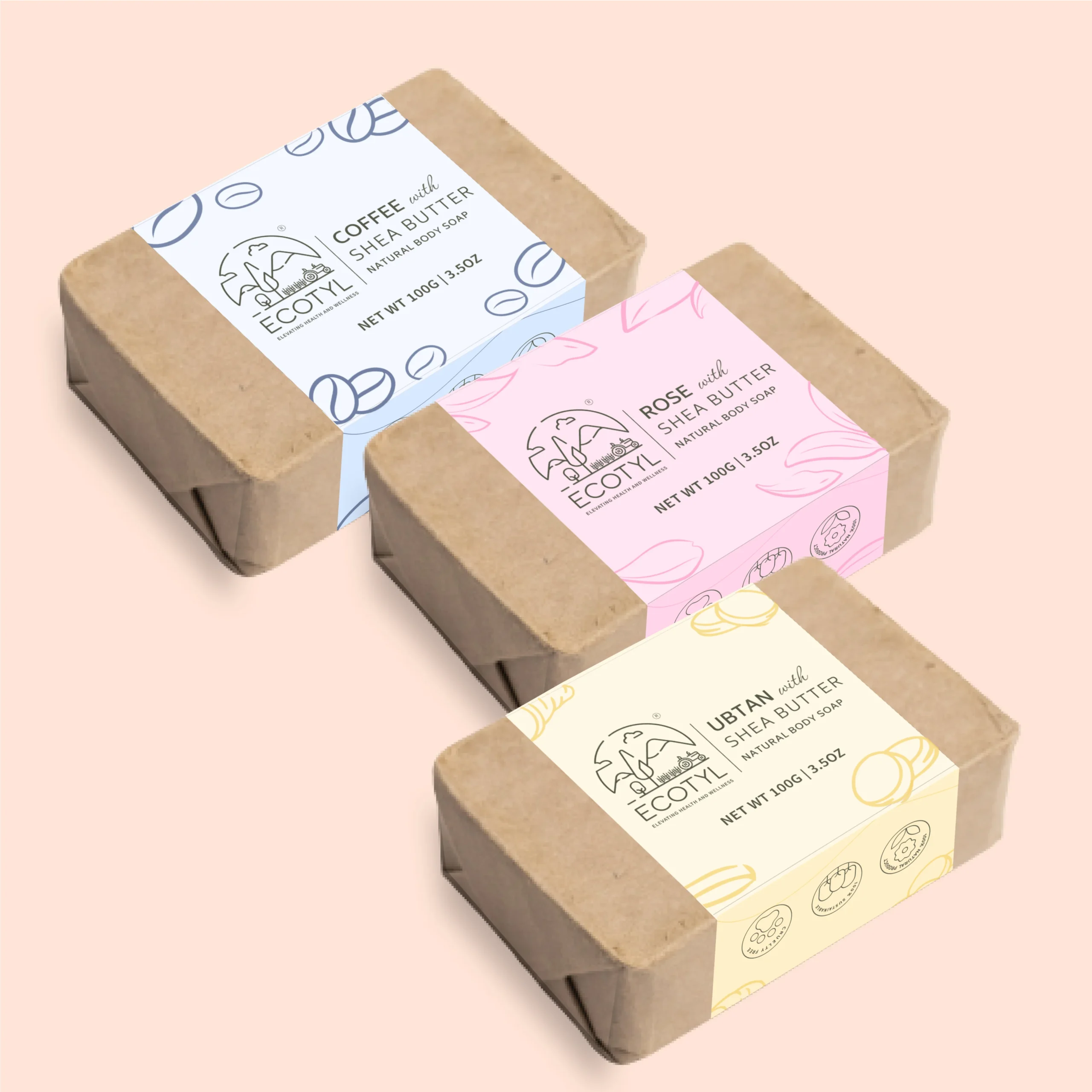 SheaButterSoap-Ubtan_Rose_Coffee_Comboof3_1-scaled-1.webp Handmade Coffee & Shea Butter Vegan Soap – Natural Exfoliating Body Bar (100 g) - Image 1
