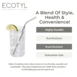 Ecotyl Stainless Steel Bent Straw Set + Cleaning Brush – Reusable Eco-Friendly Drink Straws (Set of 2) - Image 4