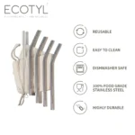 Ecotyl Stainless Steel Bent Straw Set + Cleaning Brush – Reusable Eco-Friendly Drink Straws (Set of 2) - Image 3