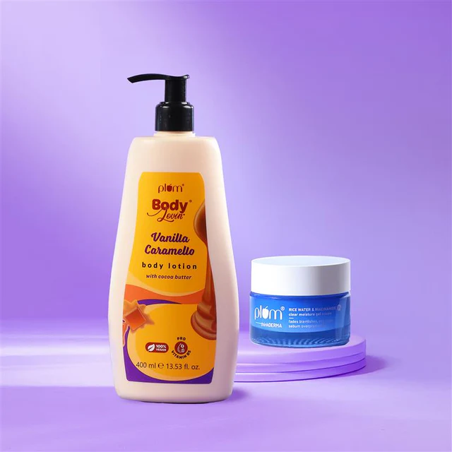 body-lotion_-night-gel.webp Vanilla Caramello Body lotion and Niacinamide Gel Cream combo - Image 1