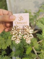 Omoré Gold Leaf & Faux Pearl Cluster Earrings – Handcrafted, Vegan & Cruelty-Free Artificial Jewelry
