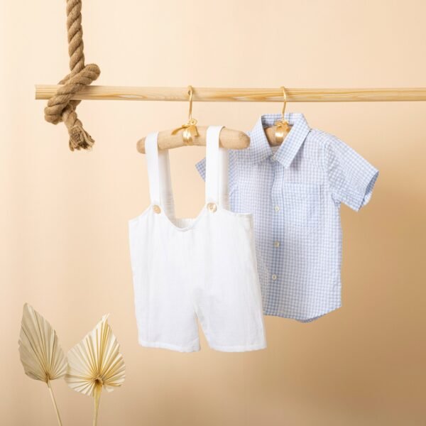 Poshaak Checkered Shirt with Off White Cotton Linen Romper Set