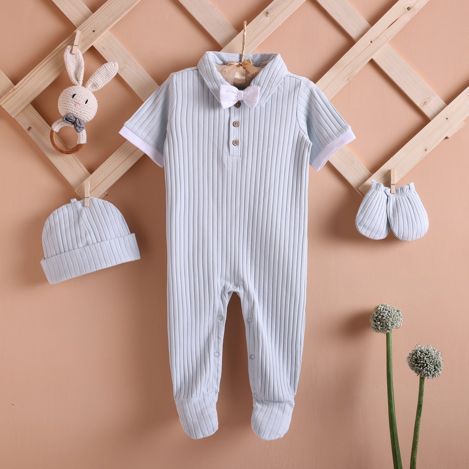 1_3c3e9b0e-9888-40a4-8ba6-820051376896.jpg Poshaak Baby Overall Romper Set - Morning Mist - Image 1