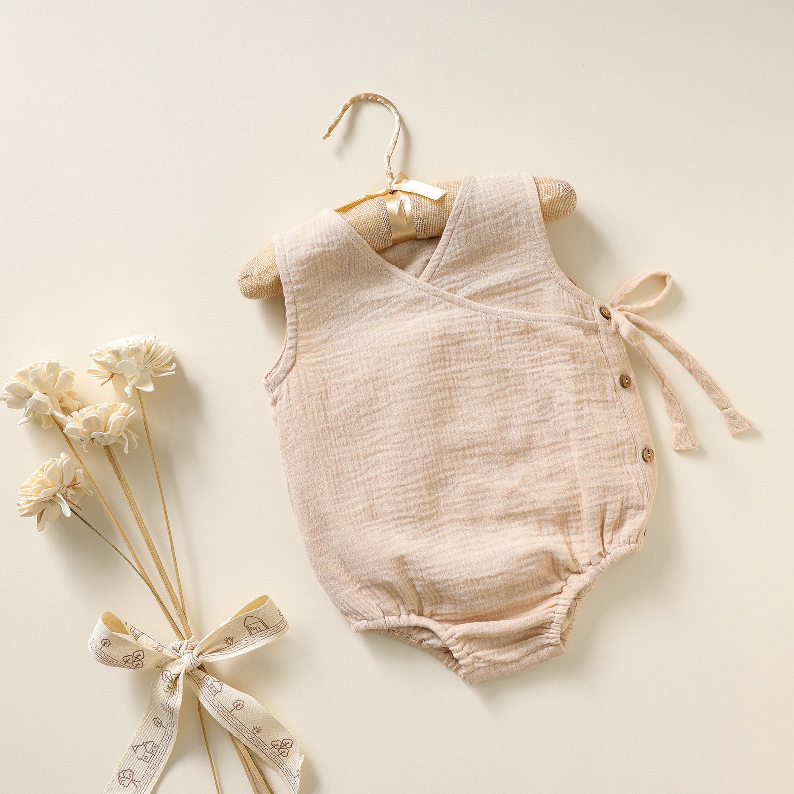 1_45ae5a0f-12a2-454d-a29f-d4e9eb0def02.jpg Poshaak Overlap Knotted Bodysuit - Beige - Image 1