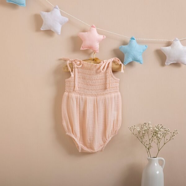 Poshaak Smocked Embroidery Baby Girl Bodysuit - Peach