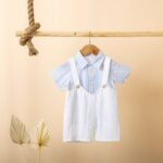 Poshaak Checkered Shirt with Off White Cotton Linen Romper Set - Image 2