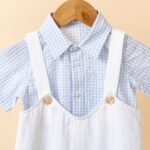 Poshaak Checkered Shirt with Off White Cotton Linen Romper Set - Image 3