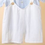 Poshaak Checkered Shirt with Off White Cotton Linen Romper Set - Image 4
