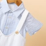 Poshaak Checkered Shirt with Off White Cotton Linen Romper Set - Image 5
