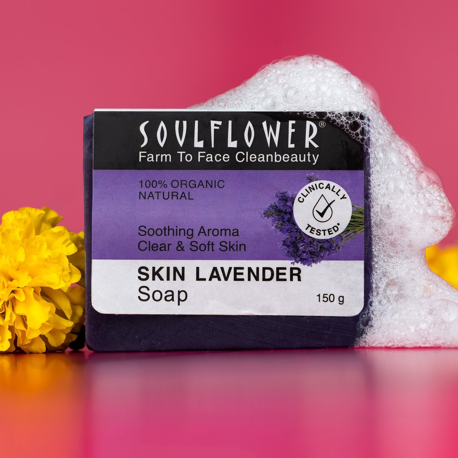 Lavender_5613b7dd-6016-4f86-bfd2-99fda3dfc97e.jpg Soulflower Skin Lavender Soap 100g – Natural Vegan Calming & Moisturizing Bathing Bar - Image 1