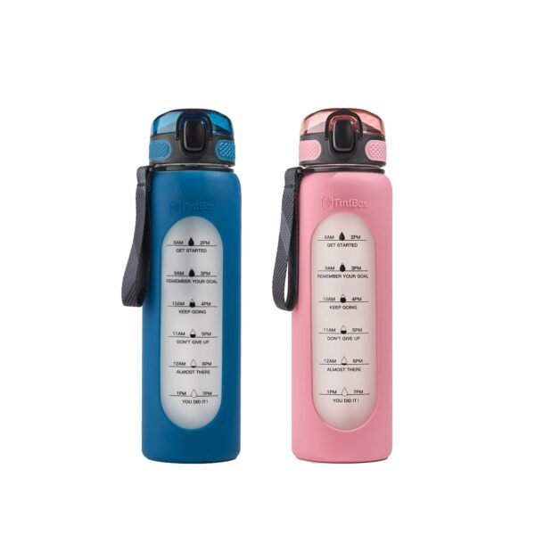 1 Litre , Motivational Glass Sipper Bottle Duo