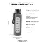 Motivational Borosilicate Glass Water Bottle 1 litre, Glass Sipper Bottle with Straw for Fridge, Office, Gym & Travel - Image 2