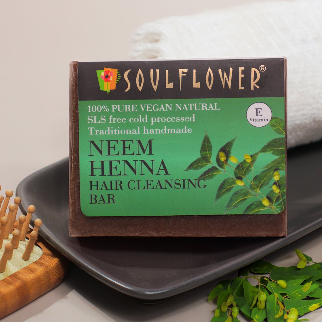 Neem-Henna-Hair-Cleansing-Bar.jpg Soulflower Neem Henna Shampoo Bar – Natural Vegan Anti-Dandruff Hair Cleansing Bar - Image 1
