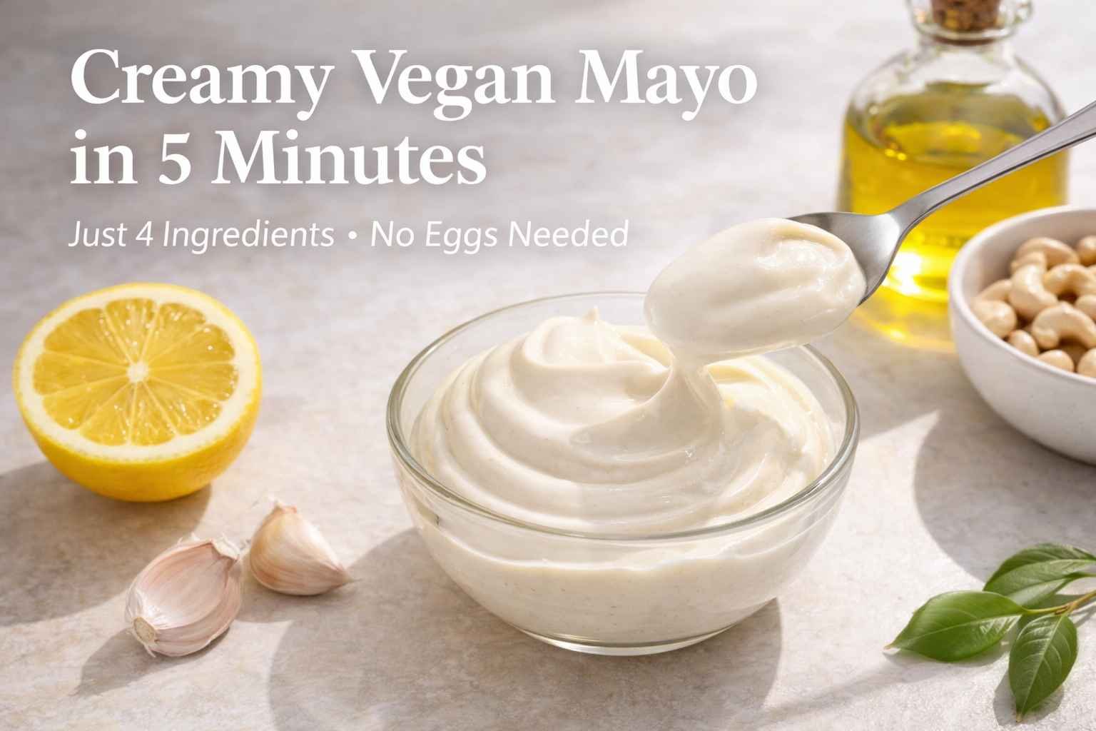 Creamy vegan mayonnaise recipe made in 5 minutes with 4 ingredients egg free mayo