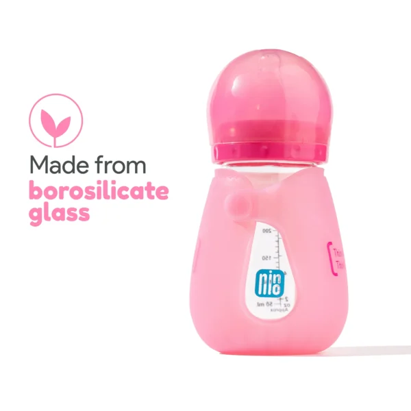 Glass Baby Feeding Bottle 250ml with Temperature Sensor & Color-Changing Silicone Sleeve