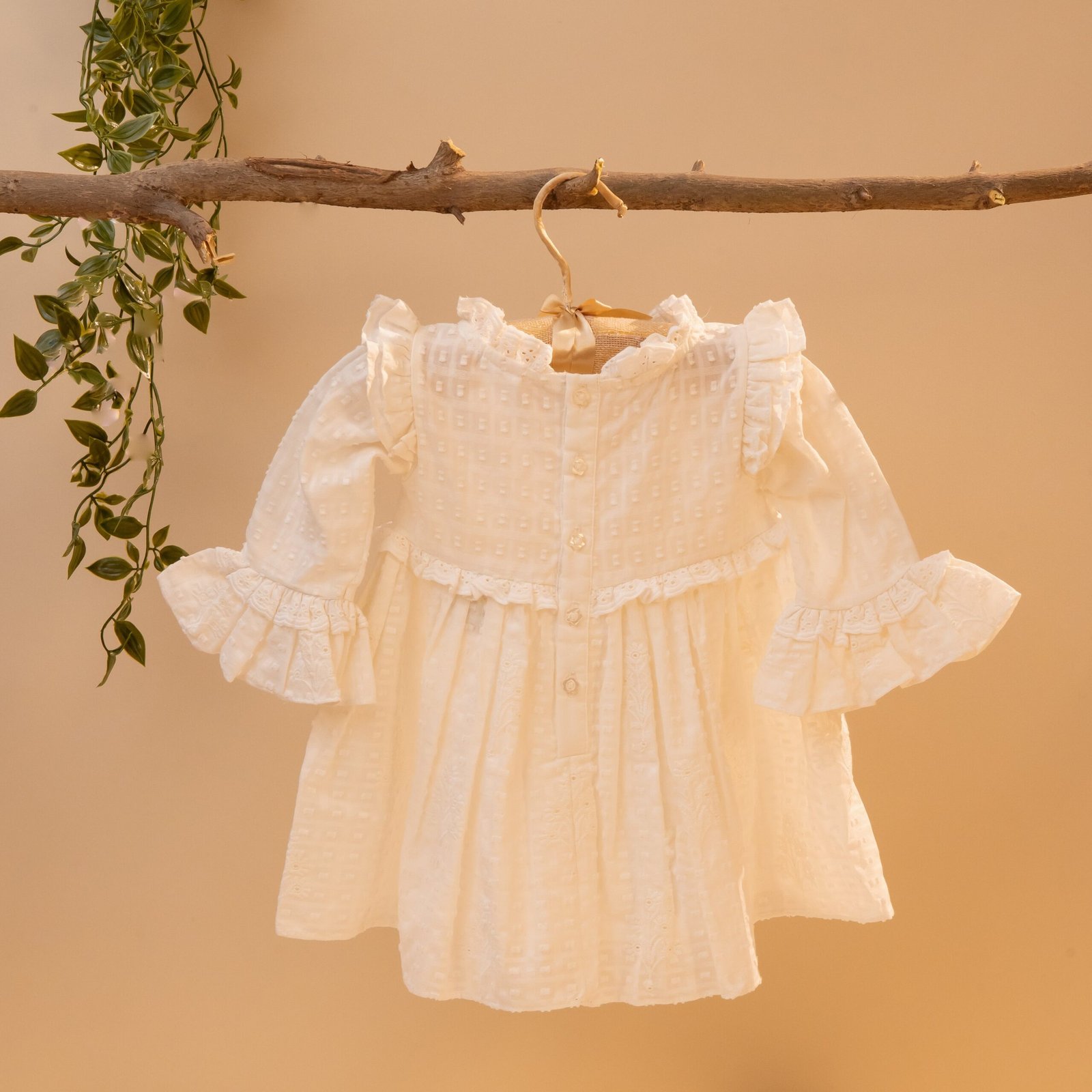 whitefullsleevescoverimage1.jpg Poshaak Schiffli Ruffle Baby Girl Dress - Image 1