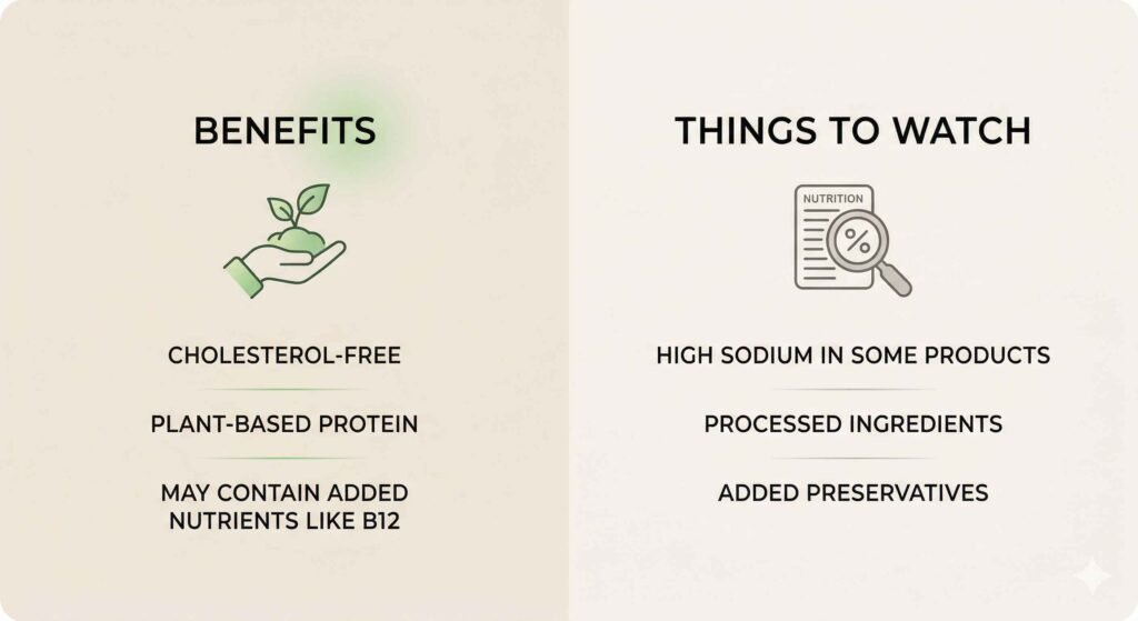 is vegan meat healthy benefits and risks infographic sodium processed ingredients