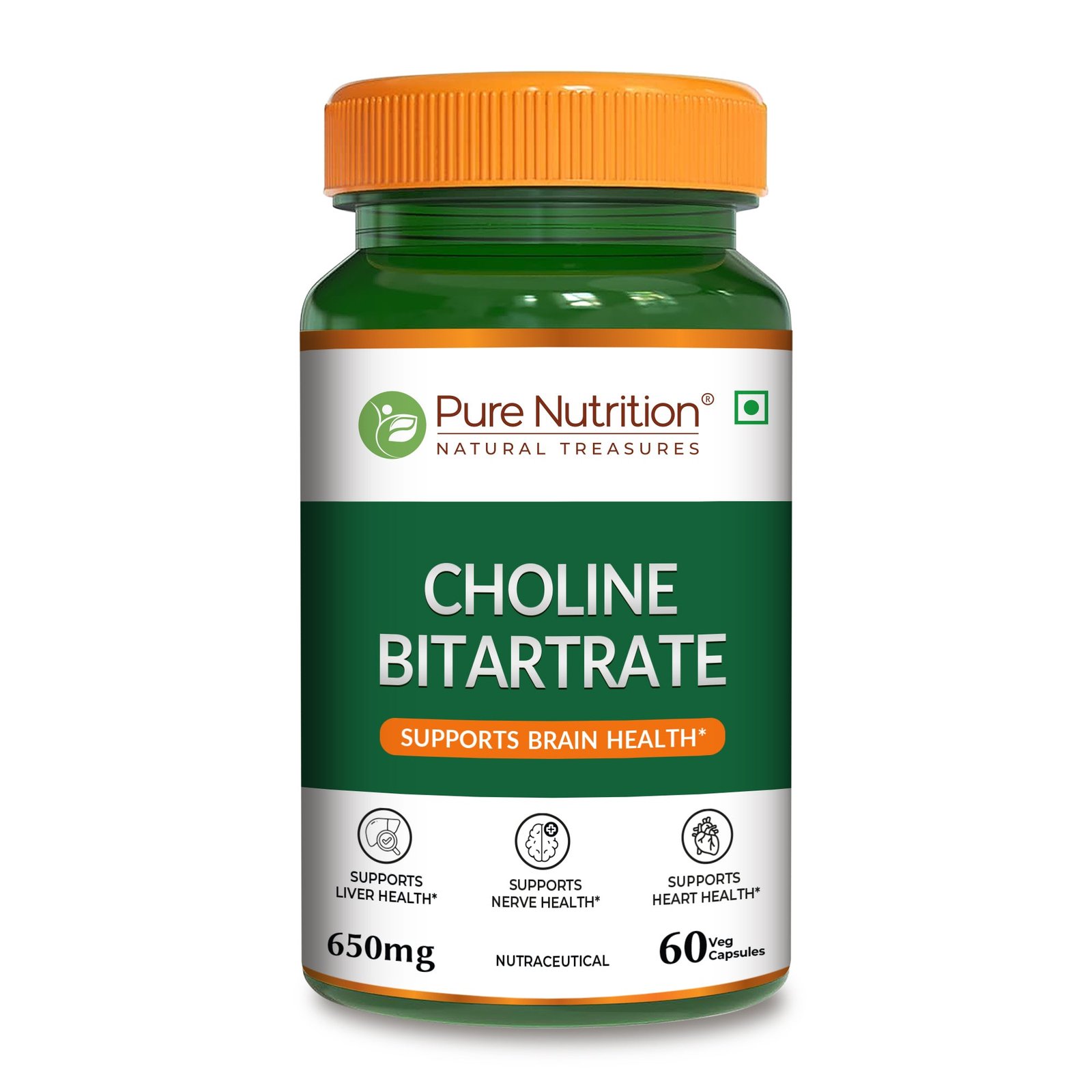 CHOLINEBITARTRATE60CapsFOP.jpg Pure Nutrition Choline Bitartrate 650mg | 60 Veg Capsules | Brain & Nerve Support - Image 1