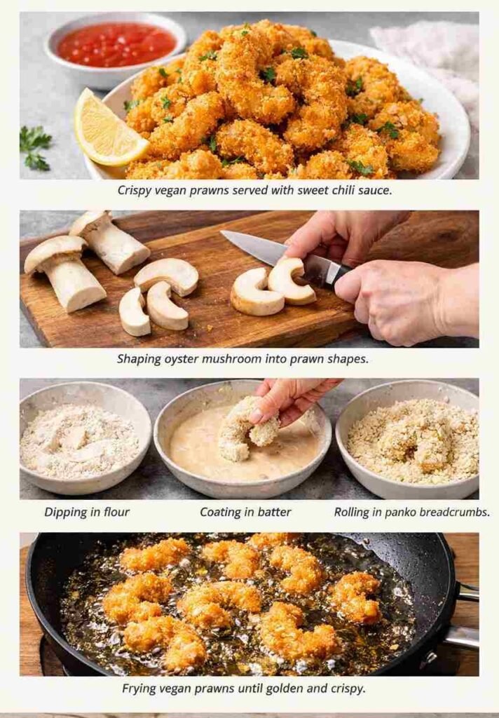 how to make vegan prawns step by step mushroom cutting breading process