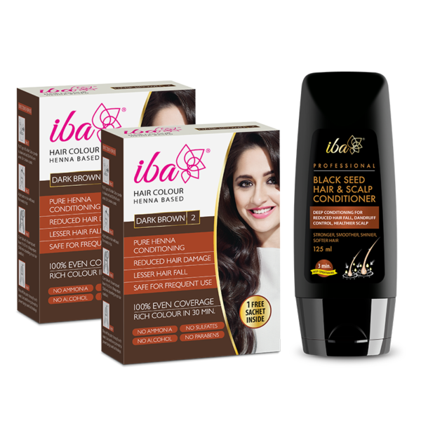 Iba Hair Color – Dark Brown (Pack of 2) + Black Seed Conditioner