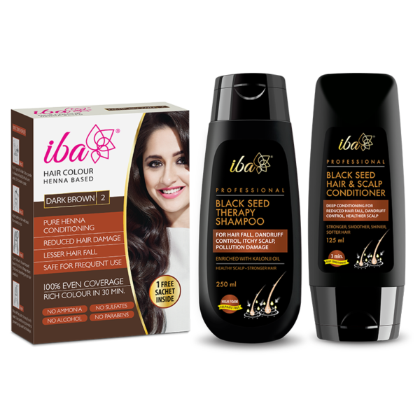Iba Black Seed Therapy Shampoo + Conditioner + Hair Color- Dark Brown Combo
