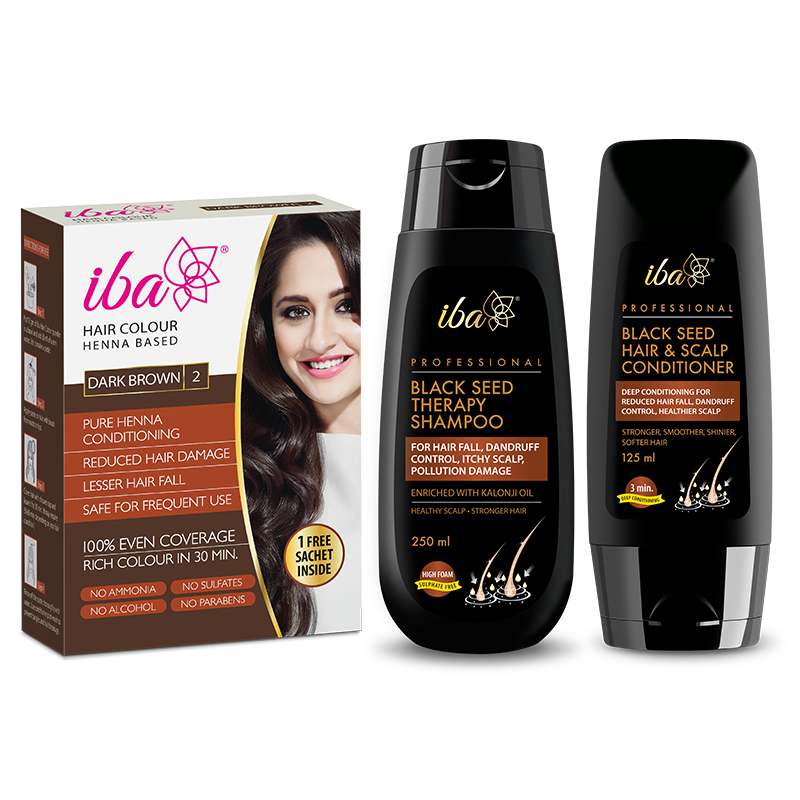 DarkBrown-Shampoo_Conditioner.png Iba Black Seed Therapy Shampoo + Conditioner + Hair Color- Dark Brown Combo - Image 1