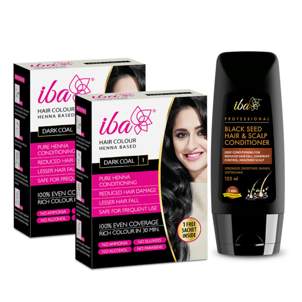 Iba Hair Color – Dark Coal (Pack of 2) + Black Seed Conditioner