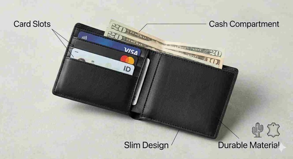 vegan leather wallet features card slots compartments slim wallet design