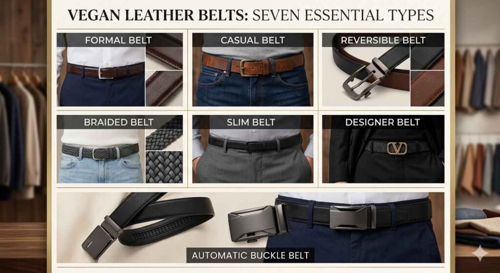types of vegan leather belts formal casual braided automatic