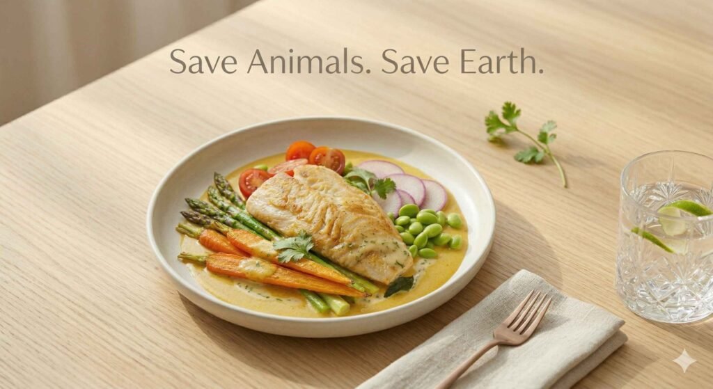 Vegan fish meal representing cruelty-free and sustainable lifestyle