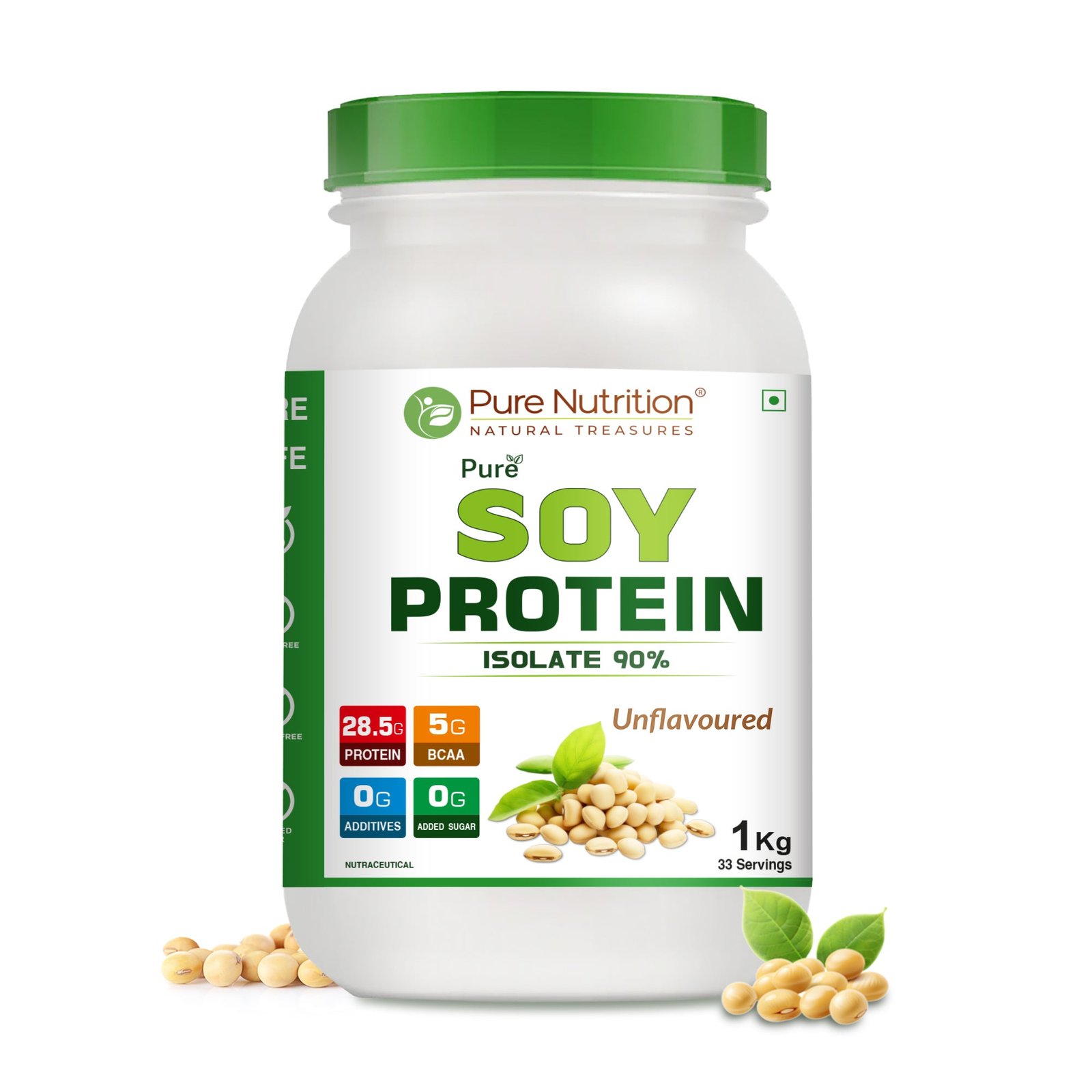 SoyProtein1KGB.jpg Pure Nutrition Soy Protein Powder, 100% Pure - 1kg | Isolate 90%, Unflavoured - For Muscle Growth, Recovery, and Overall Health. - Image 1