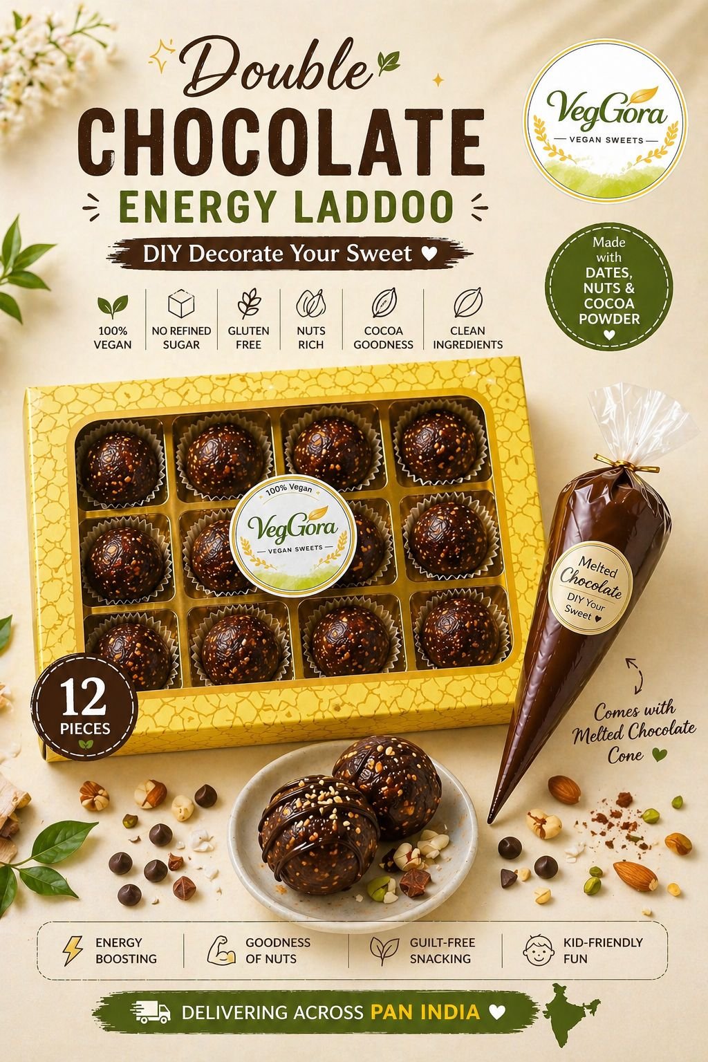 vegan chocolate energy laddoo box VegGora vegan chocolate energy laddoo box VegGora