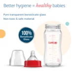 Wide Neck Glass Feeding Bottle for Baby – LuvLap Natura Flo BPA Free Anti-Colic 250ml - Image 3