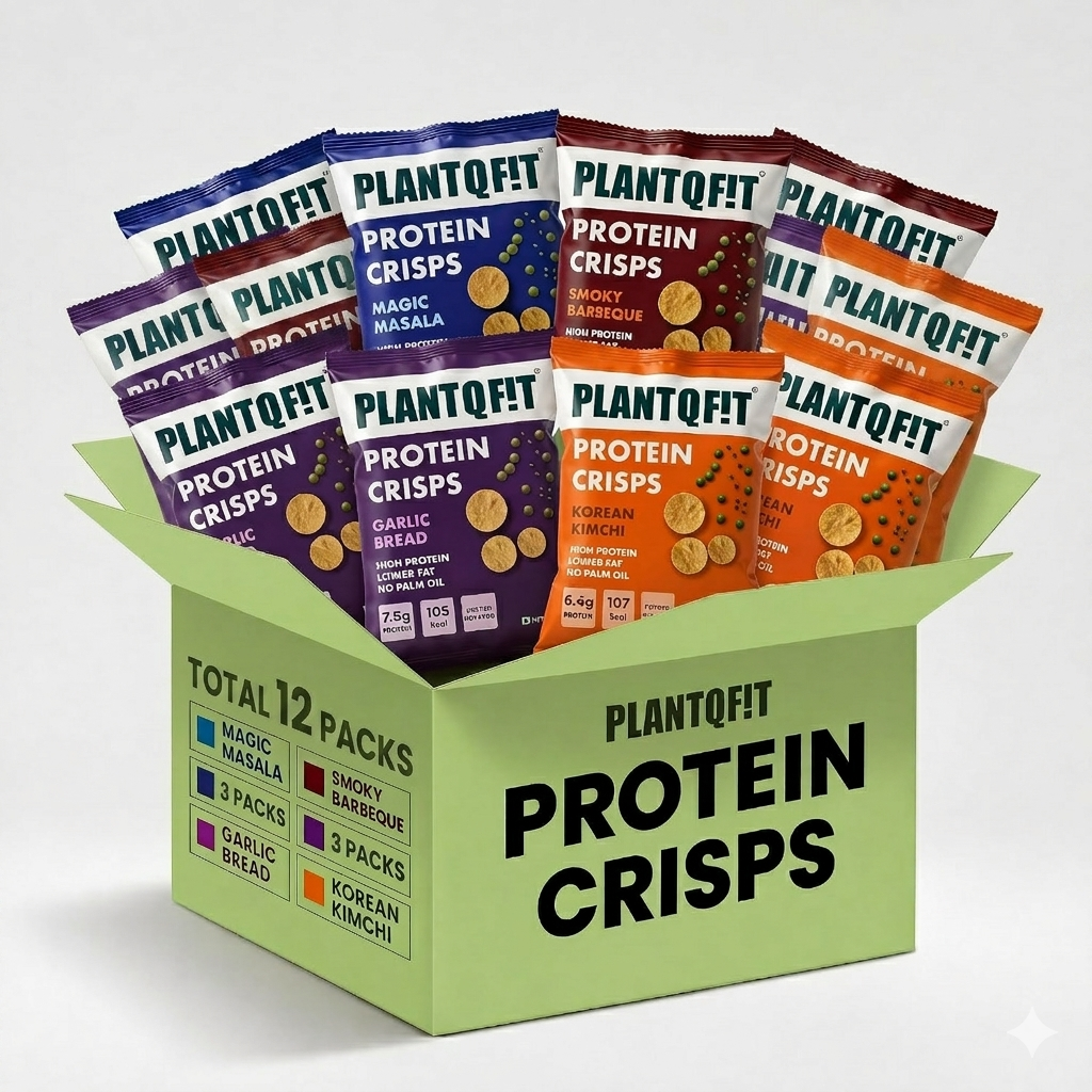 Gemini_Generated_Image_9x6dlz9x6dlz9x6d PLANTQFIT High Protein Plant-Based Protein Crisps Combo Pack | Low-Calorie Vegan Snack (12 Pack | 4 Flavours) - Image 1
