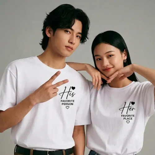 Untitled design (1) (1) His Favorite Person Her Favorite Place Couple T-Shirt - Image 1