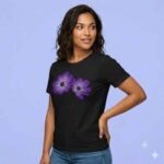 Shounk Floral Cotton T-Shirt | Purple Flower Graphic Tee for Women