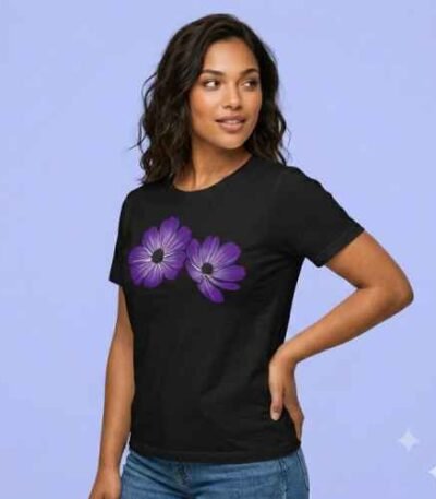 Shounk Floral Cotton T-Shirt | Purple Flower Graphic Tee for Women