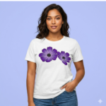 Shounk Floral Cotton T-Shirt | Purple Flower Graphic Tee for Women - Image 2