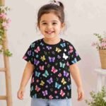 Butterfly Kids T Shirt | Flutter Garden All-Over Print Cotton Tee - Image 2