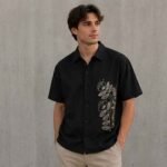 The Botanical Line Art Shirt – Premium Black Button-Down