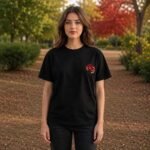 The Autumn Bloom Tee – Hand-Embroidered Premium Black Cotton