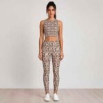 Heart Leopard High-Neck Crop Top & High-Waisted Leggings Set