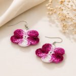 Handmade Crochet Flower Earrings – Pink & White Cotton Floral Dangle Earrings