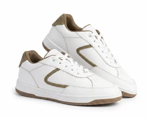 Beige Textured Lace-Up Sneakers